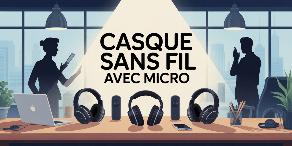 Casque sans fil avec micro sur bureau professionnel