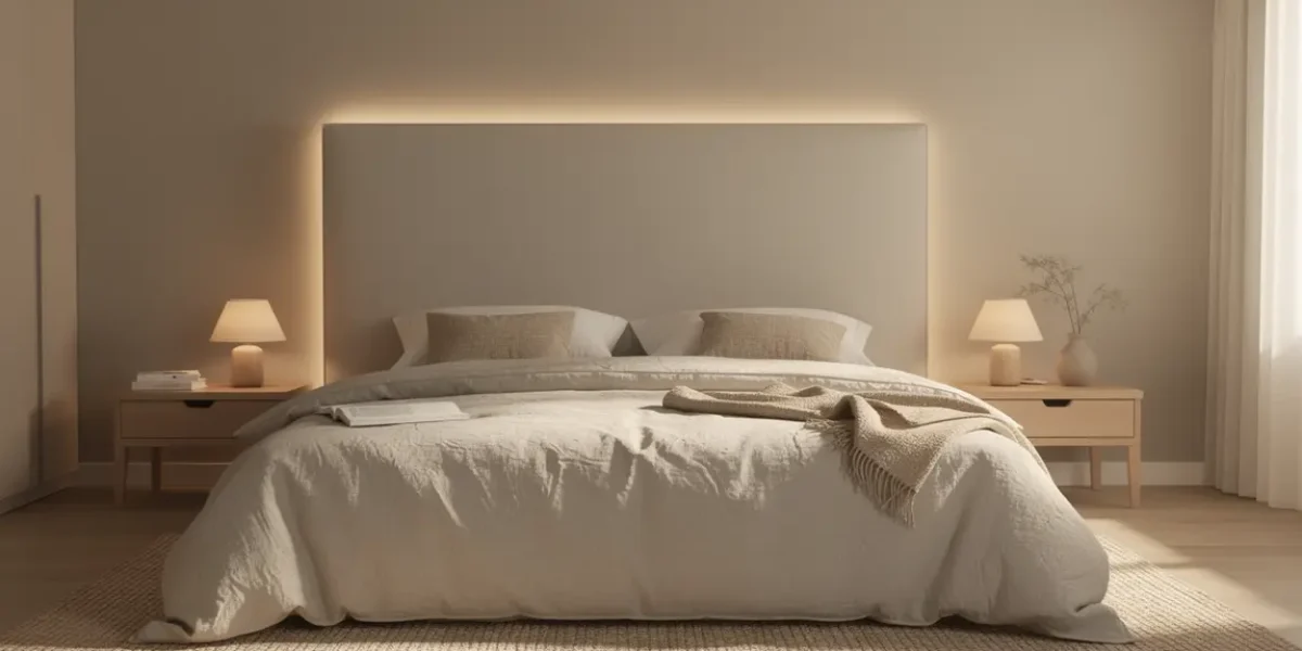 Vue d'ensemble tete de lit lumineuse XXL LED chambre moderne