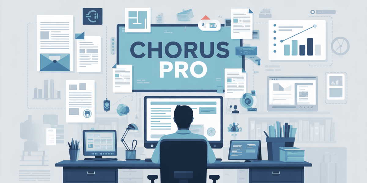 Illustration de creation compte Chorus Pro, bureau et documents numeriques
