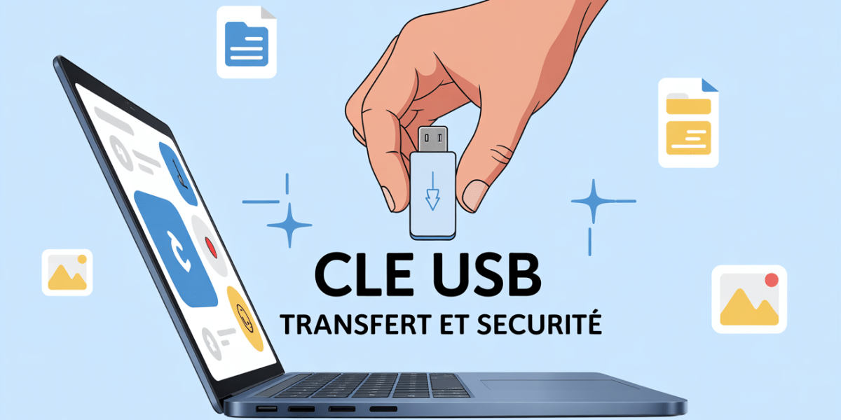 Insertion clé USB ordinateur transfert sécurisé