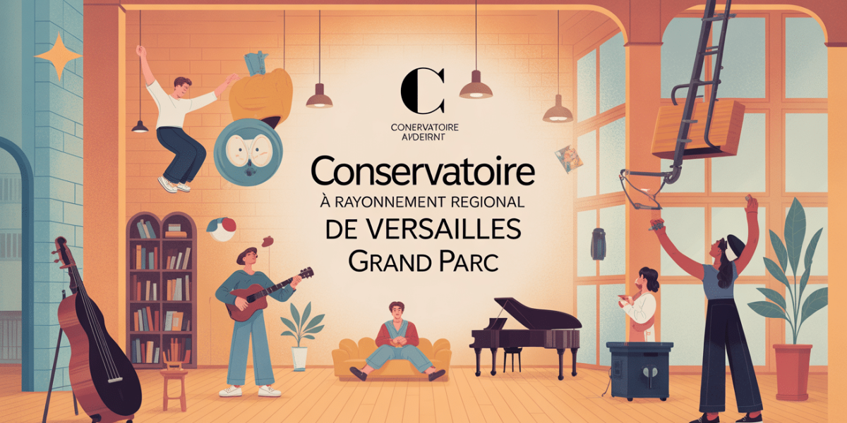 Illustration moderne et stylisée du Conservatoire à rayonnement régional de Versailles Grand Parc