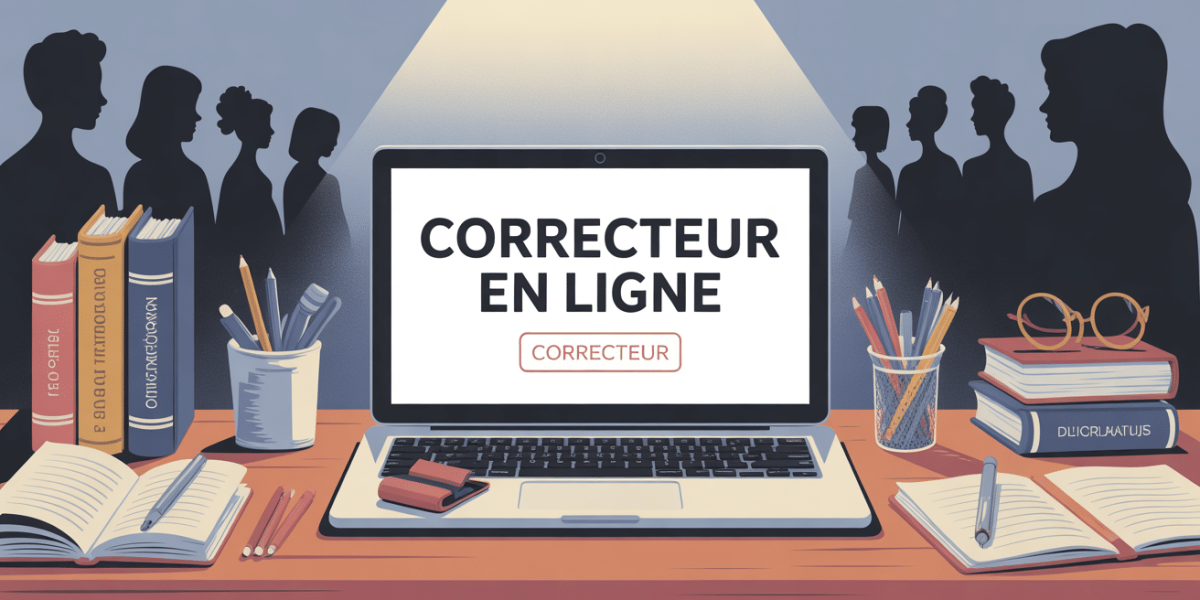 Correcteur en ligne sur table, outils français, ambiance inspirante