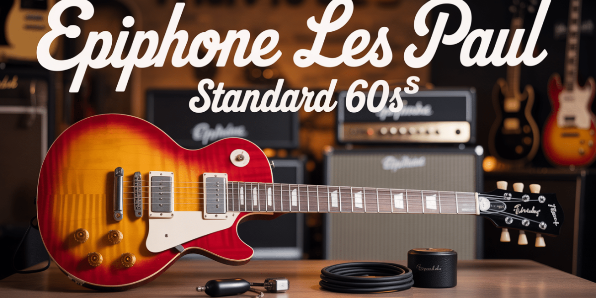 Epiphone Les Paul Standard 60s posée sur une table effet vintage