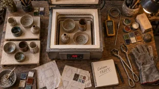 Open electric ceramic oven, resistors and refractory, K thermocouple and sandstone pots