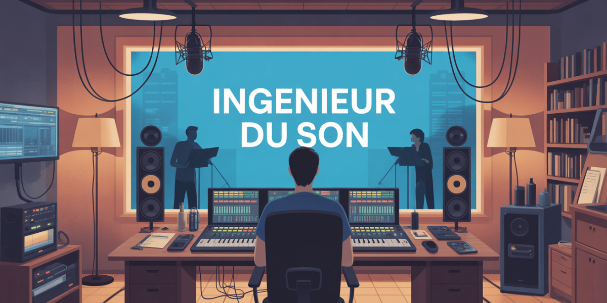 Image ingénieur du son en studio moderne avec console et logiciel audio