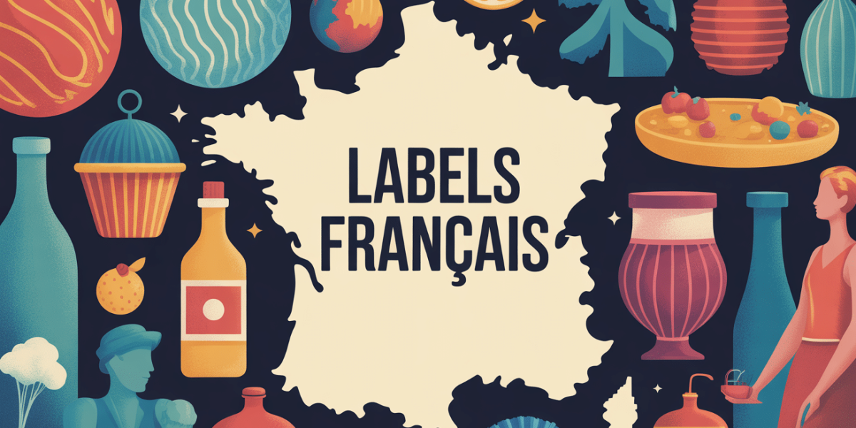 Illustration carte France avec objets labels français