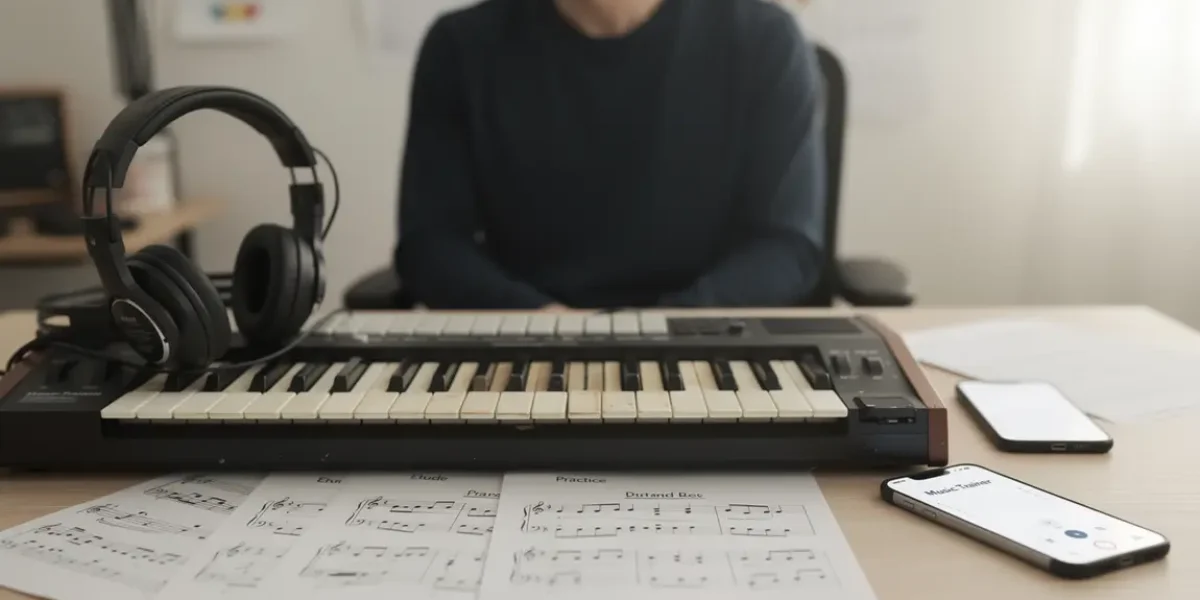 espace de travail piano casque application oreille musicale