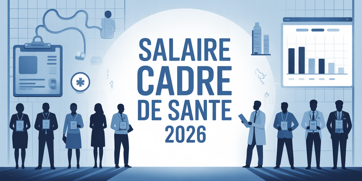 Tableau salaire cadre de santé 2026, silhouettes médicales et dossier