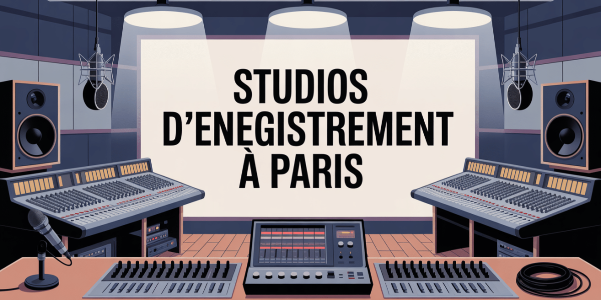 Studio d'enregistrement moderne à Paris, consoles audio et micros