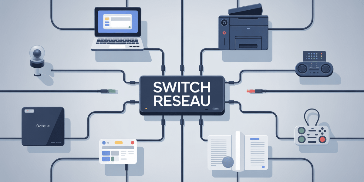 switch reseau relie ordinateurs imprimante console box
