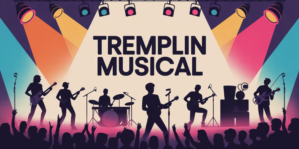 Illustration tremplin musical ambiance scène projecteurs